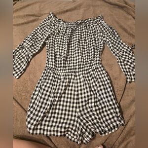 Black and White Gingham Off-Shoulder Dress